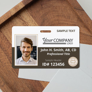 Dark Brown White Logo Entry Employee Photo ID ID Badge
