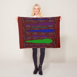 Dark brown with green blue purple patterns fleece blanket