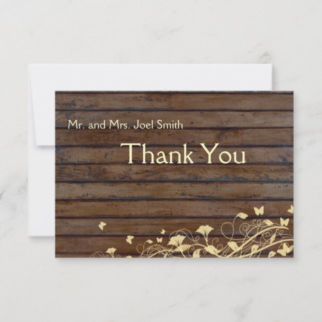 Dark Brown Wood flat thank you card with envelopes (Front)