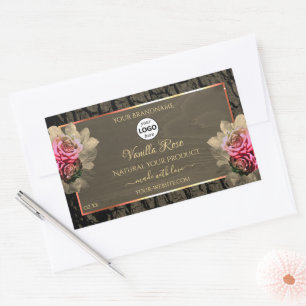 Dark Brown Wood Grain Pink Rose Product Label Logo
