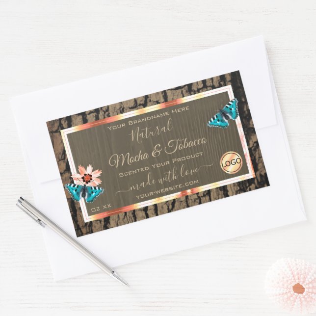 Dark Brown Wood Product Label Butterflies and Logo (Envelope)