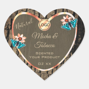 Dark Brown Wood Product Label Butterflies and Logo