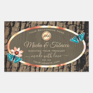 Dark Brown Wood Product Label Butterflies and Logo