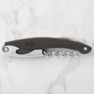 Dark Brown Wood Texture Monogram Corkscrew