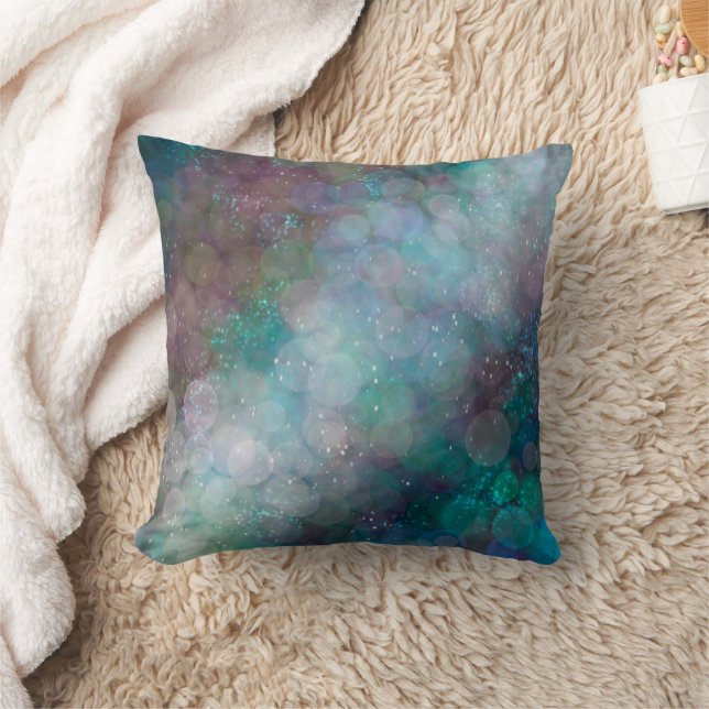 Dark Bubbles Black, Grey Blue Abstract Cushion (Blanket)