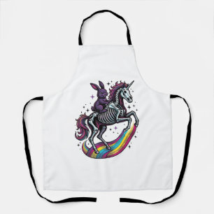 Dark Bunny Riding Skeleton Unicorn Vintage Engravi Apron