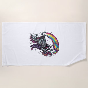 Dark Bunny Riding Skeleton Unicorn Vintage Engravi Beach Towel