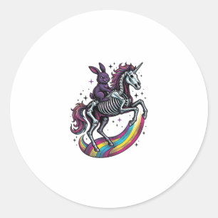 Dark Bunny Riding Skeleton Unicorn Vintage Engravi Classic Round Sticker
