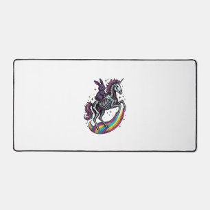 Dark Bunny Riding Skeleton Unicorn Vintage Engravi Desk Mat
