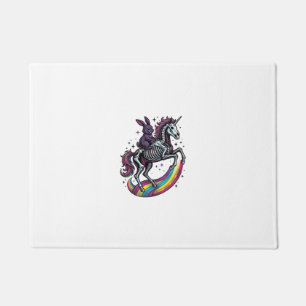 Dark Bunny Riding Skeleton Unicorn Vintage Engravi Doormat