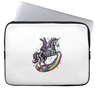 Dark Bunny Riding Skeleton Unicorn Vintage Engravi Laptop Sleeve