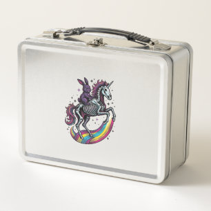 Dark Bunny Riding Skeleton Unicorn Vintage Engravi Metal Lunch Box