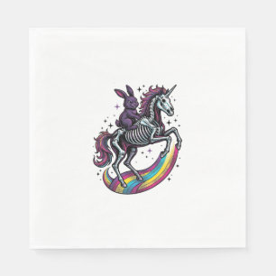 Dark Bunny Riding Skeleton Unicorn Vintage Engravi Napkin