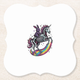 Dark Bunny Riding Skeleton Unicorn Vintage Engravi Paper Coaster