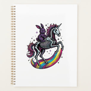 Dark Bunny Riding Skeleton Unicorn Vintage Engravi Planner