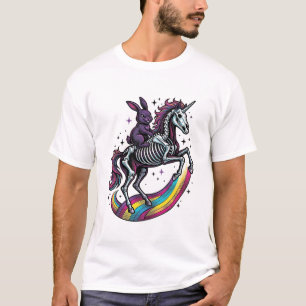 Dark Bunny Riding Skeleton Unicorn Vintage Engravi T-Shirt