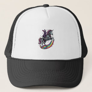 Dark Bunny Riding Skeleton Unicorn Vintage Engravi Trucker Hat