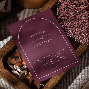 Dark Burgundy Arch Wedding Elegant Photo + QR Invitation