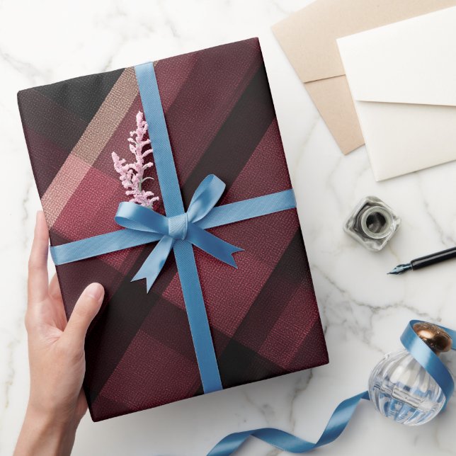 Dark Burgundy Black Check Ember Plaid Pattern Wrapping Paper (Gifting)