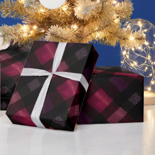 Dark Burgundy Black Check Ember Plaid Pattern Wrapping Paper