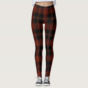 Dark Burgundy, Black, Red Colors Tartan; Plaid  Leggings