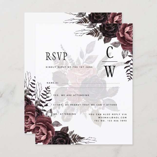 Dark Burgundy Black Roses Wedding Fall Winter (Front/Back)