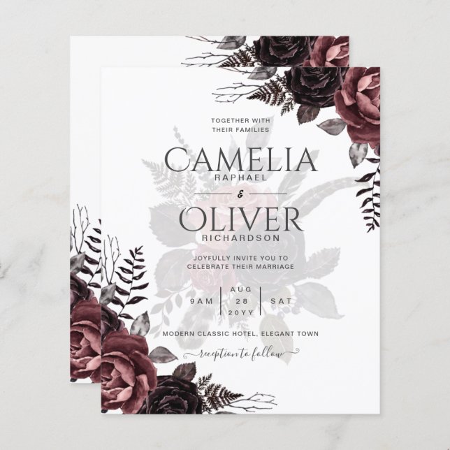 Dark Burgundy Black Roses Wedding Fall Winter (Front/Back)