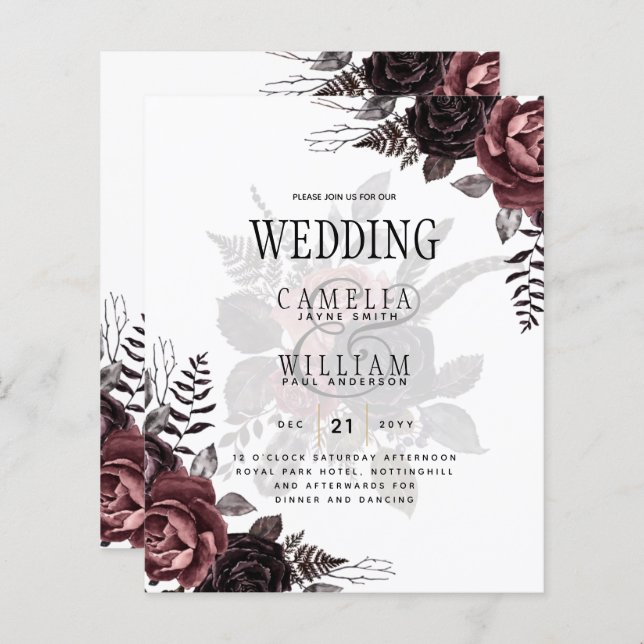 Dark Burgundy Black Roses Wedding Fall Winter (Front/Back)