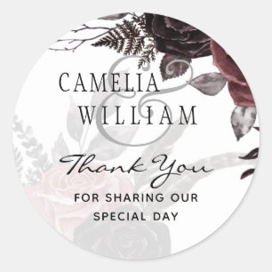Dark Burgundy Black Roses Wedding Fall Winter Classic Round Sticker
