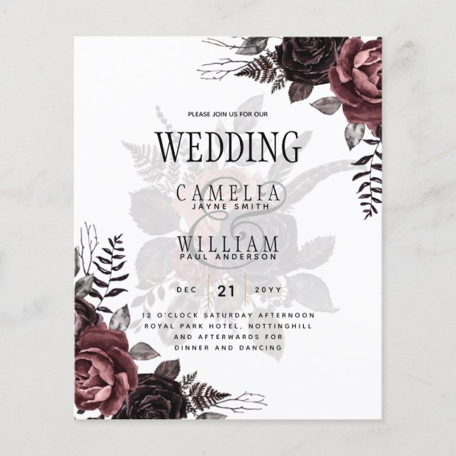 Dark Burgundy Black Roses Wedding Fall Winter Flyer (Front)