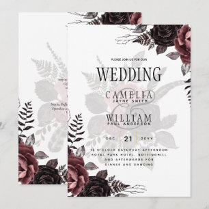 Dark Burgundy Black Roses Wedding Fall Winter Invitation
