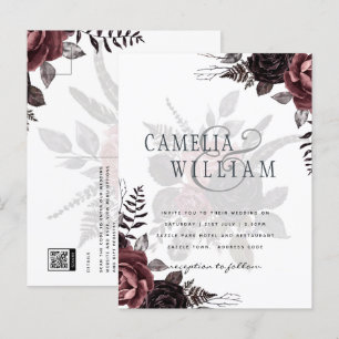 Dark Burgundy Black Roses Wedding Fall Winter Postcard