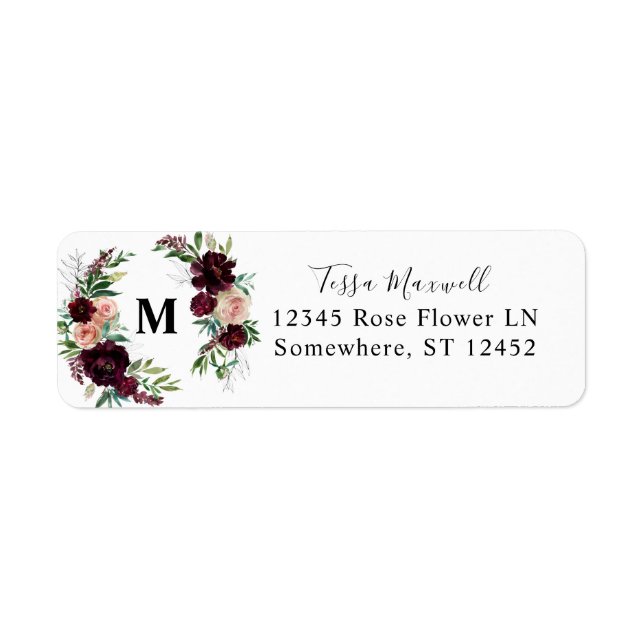 Dark Burgundy & Blush Pink Floral 2 Return Address (Front)