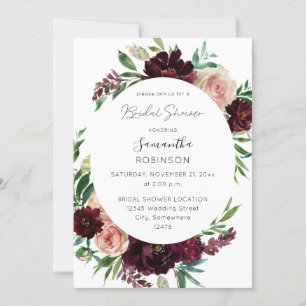 Dark Burgundy & Blush Pink Floral Bridal Shower Invitation
