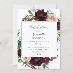 Dark Burgundy & Blush Pink Floral Bridal Shower SQ Invitation