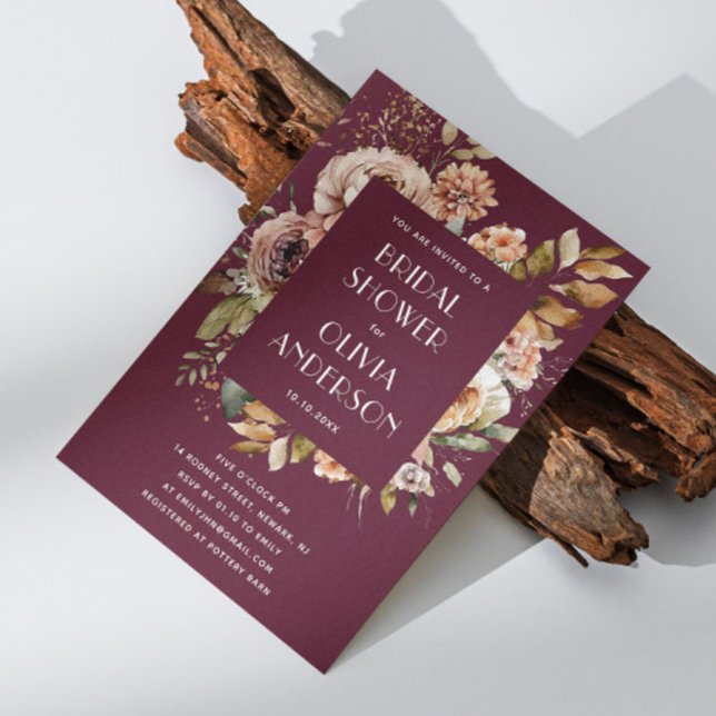 Dark Burgundy Bridal Shower | Elegant Boho Chic Invitation (Creator Uploaded)