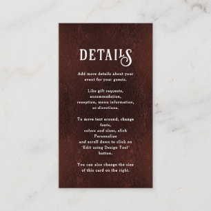 Dark Burgundy Brown Rustic Wedding Details Enclosure Card