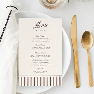 Dark Burgundy Classic Pinstripe Wedding Menu