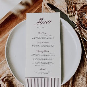Dark Burgundy Classic Pinstripe Wedding Menu