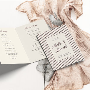 Dark Burgundy Classic Script Pinstripe Wedding Programme
