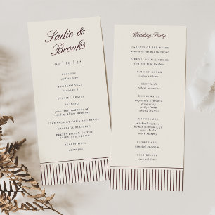 Dark Burgundy Classic Script Pinstripe Wedding Programme
