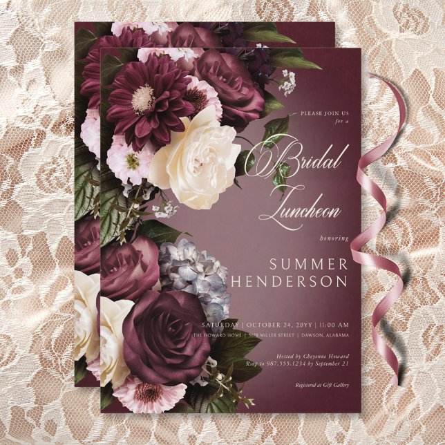 Dark Burgundy & Cream Blur Floral Bridal Luncheon Invitation (Dark Burgundy & Cream Blur Floral Bridal Luncheon Invitation)