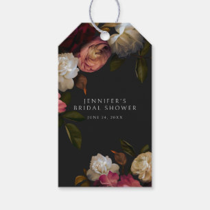 Dark Burgundy & Cream Peonies Black Shower Gift Tags