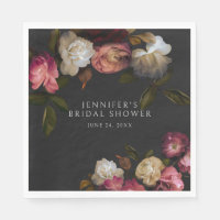 Dark Burgundy & Cream Peonies Black Shower