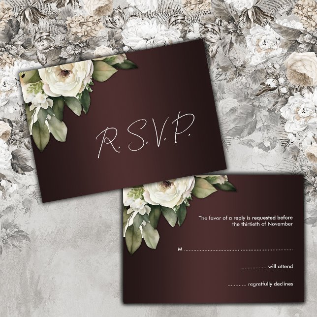 Dark Burgundy Elegance Boho Floral Wedding  RSVP Card (Creator Uploaded)