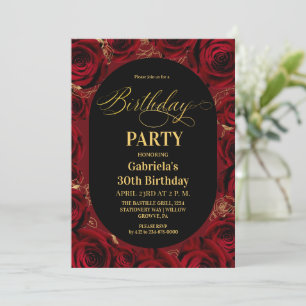 Dark Burgundy Floral Flowers Birthday Party Invitation
