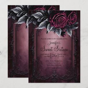 Dark Burgundy Floral Gothic Sweet 16 Invitation