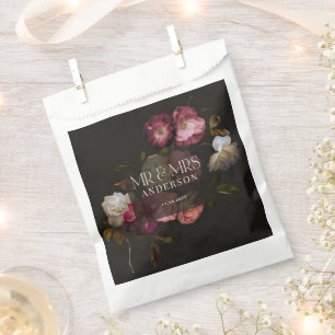 Dark Burgundy Floral Moody Black Elegant Romantic Favour Bags