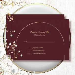 Dark Burgundy Gold Arch Frame Wedding RSVP