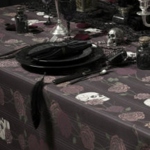 Dark Burgundy Gothic Skull & Rose Stripes
